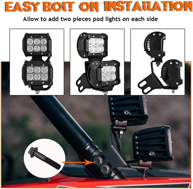 Chelhead A-Pillar Roll Bar Dual LED Working Pod Lights Mounting Brackets for Polaris RZR XP 1000 & RZR 900 - Image 3