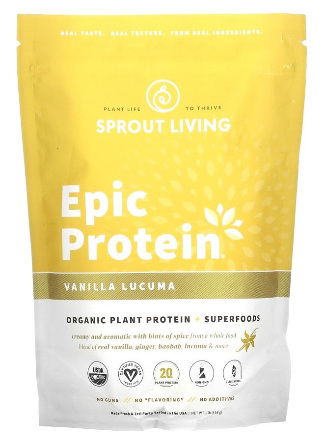 Sprout Living Epic Protein Organic Plant Protein + Superfoods Vanilla Lucuma 1 lb (456 g) 