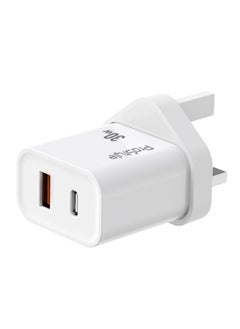 30W Mobile Fast Charger Adapter Type-C and USB PD for iPhone 16, 15 Pro Max, Plus, iPad, Apple Watch, S10, AirPods 4 - White