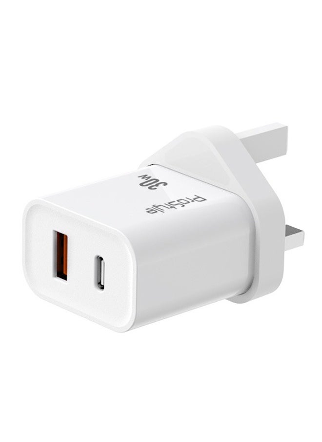Prostyle - 30W Mobile Fast Charger Adapter Type-C and USB PD for iPhone 16, 15 Pro Max, Plus, iPad, Apple Watch, S10, AirPods 4 - White - Image 1