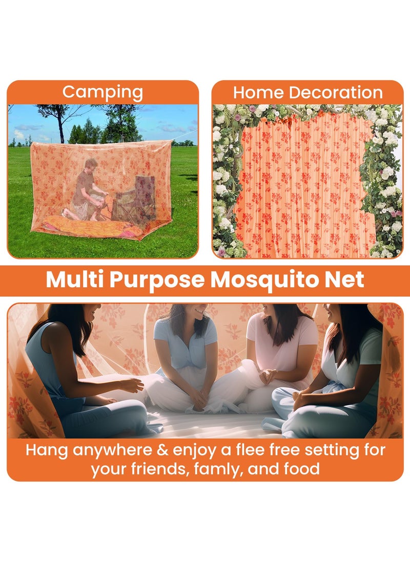 ORILEY Oriley Mosquito Net Single Bed Soft Maharani Jali Canopy Bug Netting for Baby Adults Camping Screen House Orange 325 x 65 Feet  - Image 4