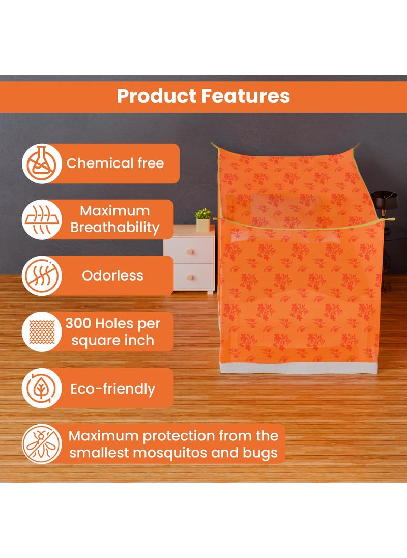 ORILEY Oriley Mosquito Net Single Bed Soft Maharani Jali Canopy Bug Netting for Baby Adults Camping Screen House Orange 325 x 65 Feet  - Image 2