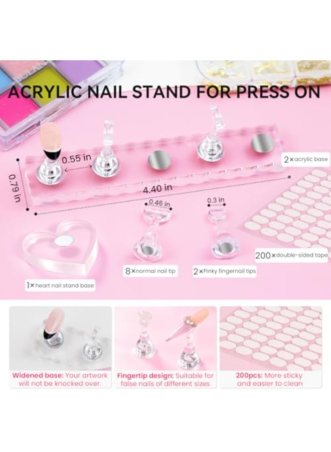 ESUOHYM Nail Stand For Press On Acrylic Strong Magnetic Nail Holder Kit For Painting Nails Tip Arts Display With 200PCS DoubleSided Tape And 1 Heart Shaped Acrylic Magnetic Presson Stands Nail Art Supplies - Image 3