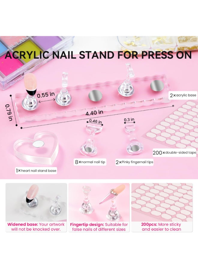 ESUOHYM Nail Stand For Press On Acrylic Strong Magnetic Nail Holder Kit For Painting Nails Tip Arts Display With 200PCS DoubleSided Tape And 1 Heart Shaped Acrylic Magnetic Presson Stands Nail Art Supplies - Image 4