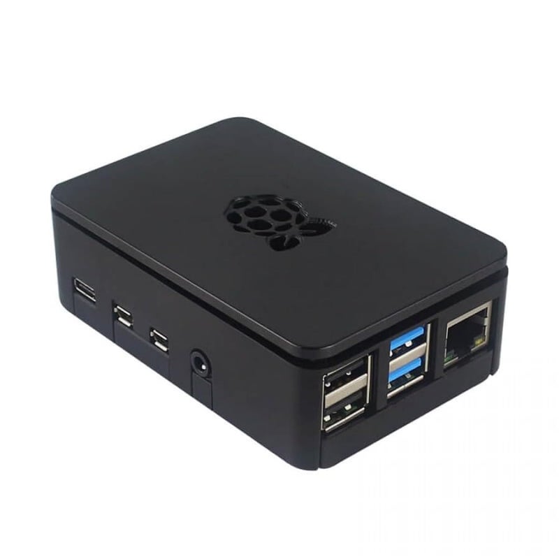Raspberry 4B Black ABS Case Supporting 3007 Fans (562) التصميم الجديد - تم تعديل اللوجوا لمكان تركيب المروحة - المروحة غير مرفقة