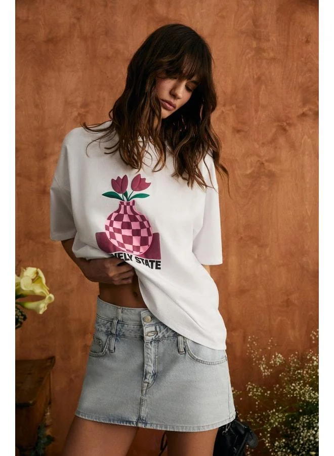 Grimelange SPRINE Women's Soft Fabric 100% Cotton Printed Regular White T-Shirt.