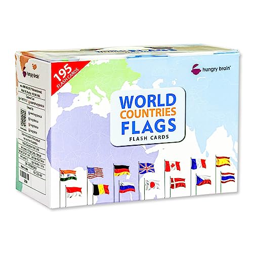 Hungry Brain World Countries Flags Flashcards for Toddlers 195 Country Flags with Capitals Languages Continents Kids Geography Learning Cards Educational Toy Ages 38 - Image 1
