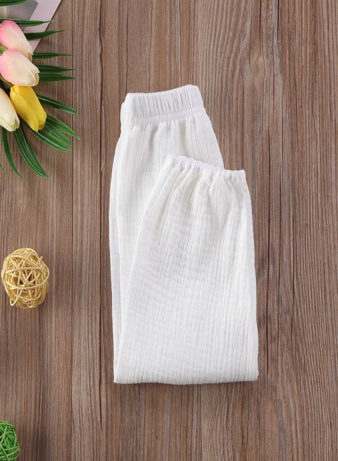 Mubineo Toddler Boy Girl Basic Plain Summer Fall Comfy Cotton Linen Pants (White, 6-12 Months) - Image 5