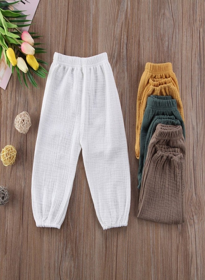 Mubineo Toddler Boy Girl Basic Plain Summer Fall Comfy Cotton Linen Pants (White, 6-12 Months) - Image 2