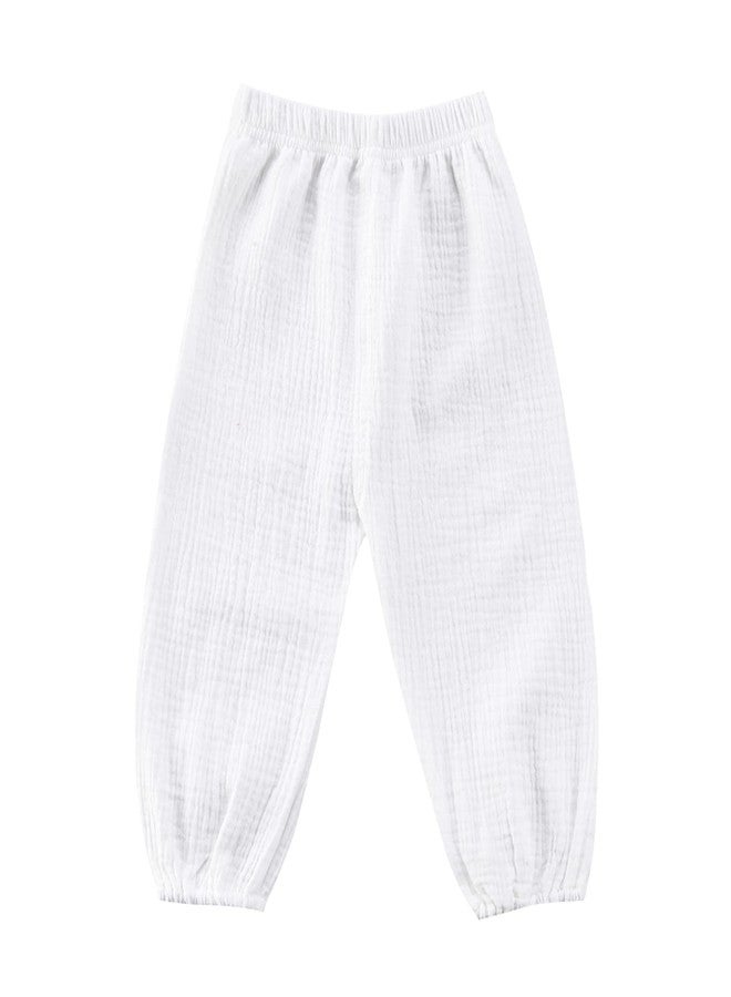 Mubineo Toddler Boy Girl Basic Plain Summer Fall Comfy Cotton Linen Pants (White, 6-12 Months) - Image 1