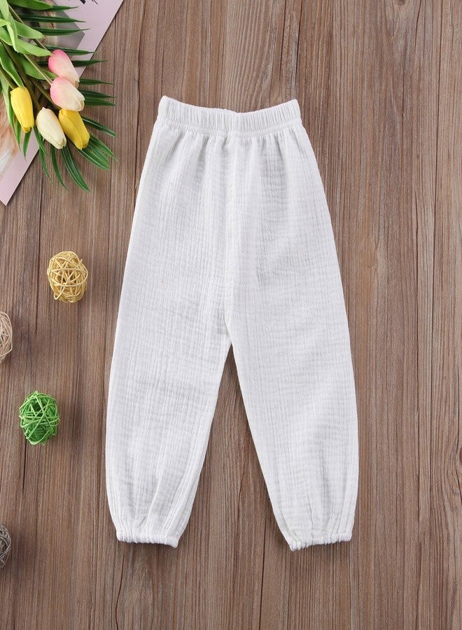 Mubineo Toddler Boy Girl Basic Plain Summer Fall Comfy Cotton Linen Pants (White, 6-12 Months) - Image 4