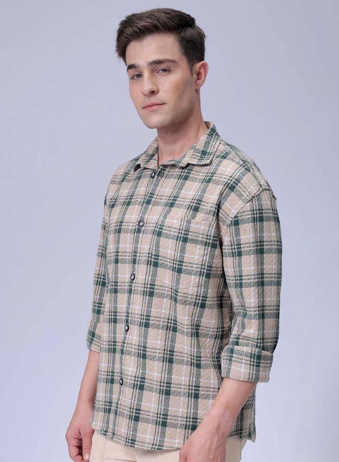 ذا انديان كراج كو Men Relaxed Fit Checkered Full Sleeves Cutaway Collar Resort Wear Shirt