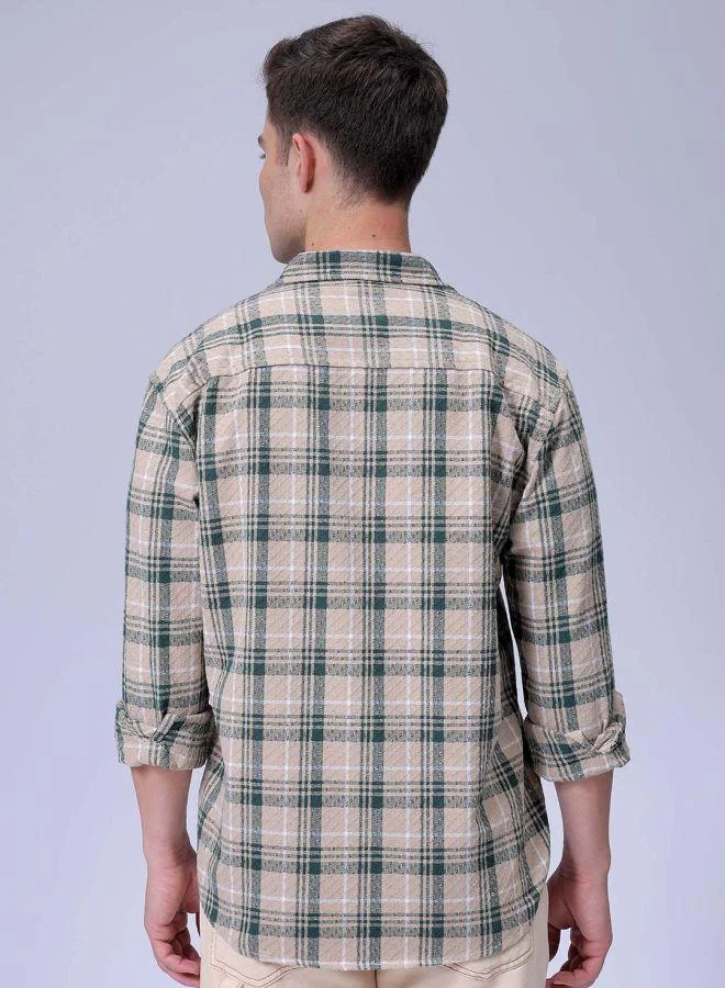 ذا انديان كراج كو Men Relaxed Fit Checkered Full Sleeves Cutaway Collar Resort Wear Shirt
