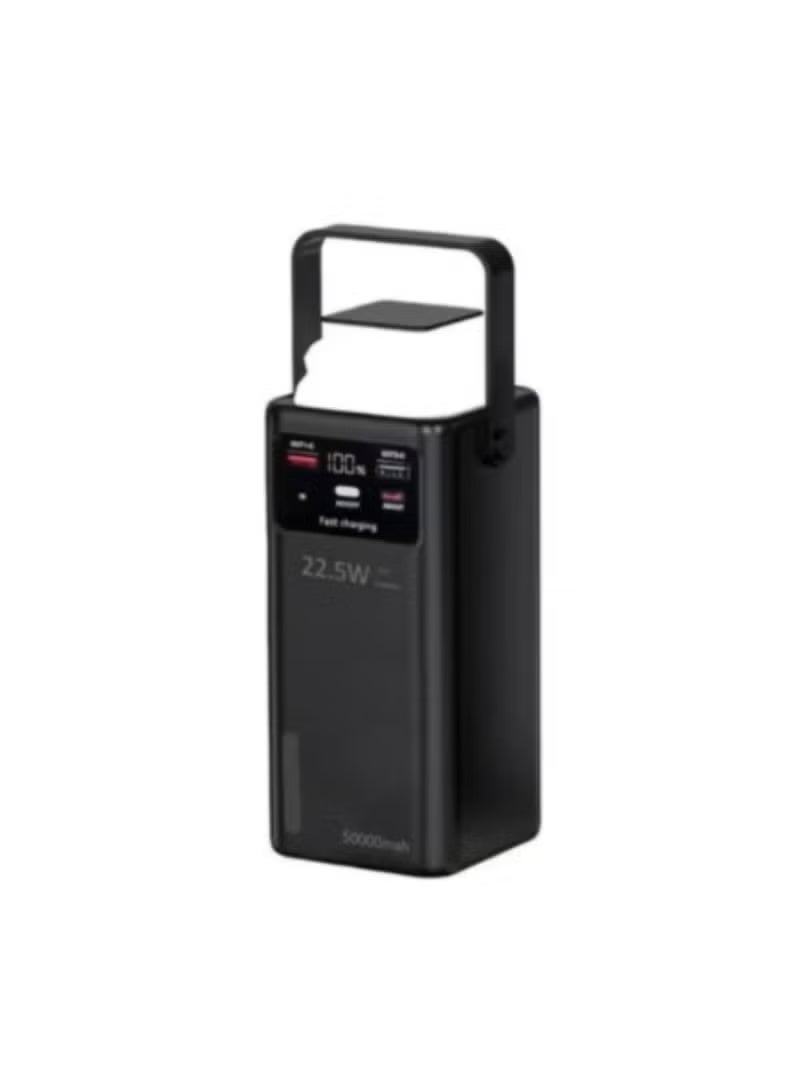 LEVINO 50000mAh Power Bank with Digital Display & 22.5W Fast Charging – Dual USB & Dual Type-C Ports, 4 Built-in Cables (USB, Lightning, Type-C, Mini USB), LED Light, Portable Charger for Camping & Multi-Device Use | Black - Image 4