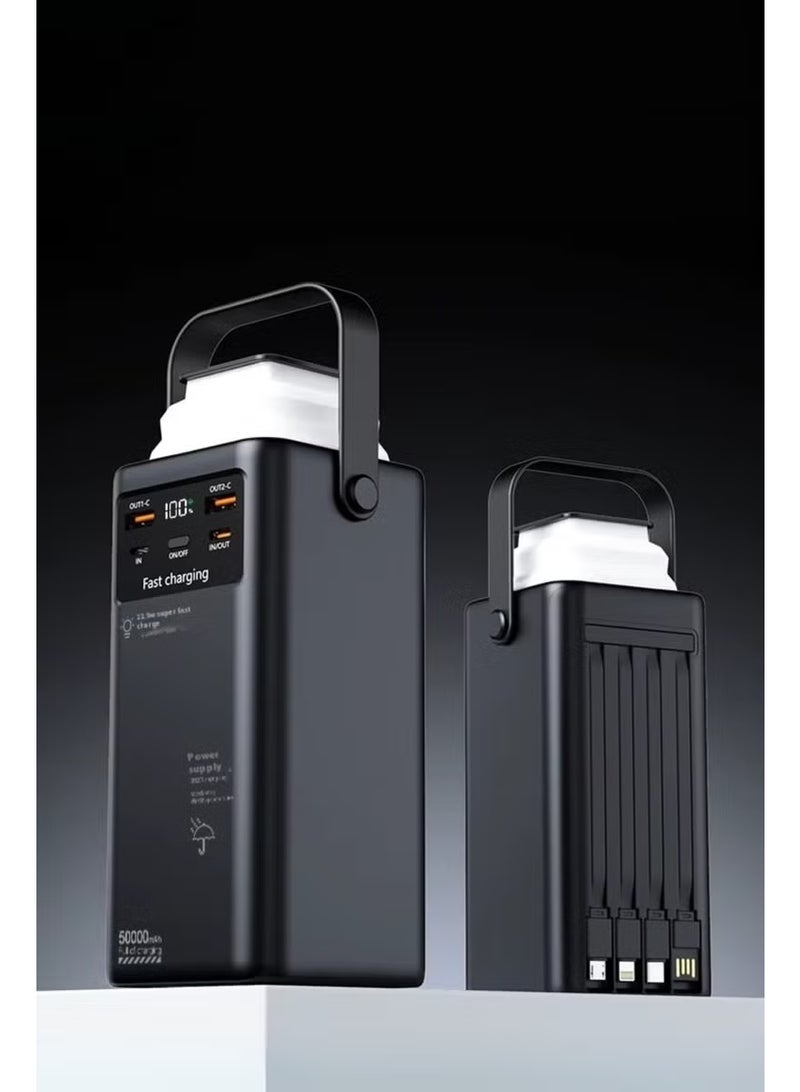 LEVINO 50000mAh Power Bank with Digital Display & 22.5W Fast Charging – Dual USB & Dual Type-C Ports, 4 Built-in Cables (USB, Lightning, Type-C, Mini USB), LED Light, Portable Charger for Camping & Multi-Device Use | Black - Image 1