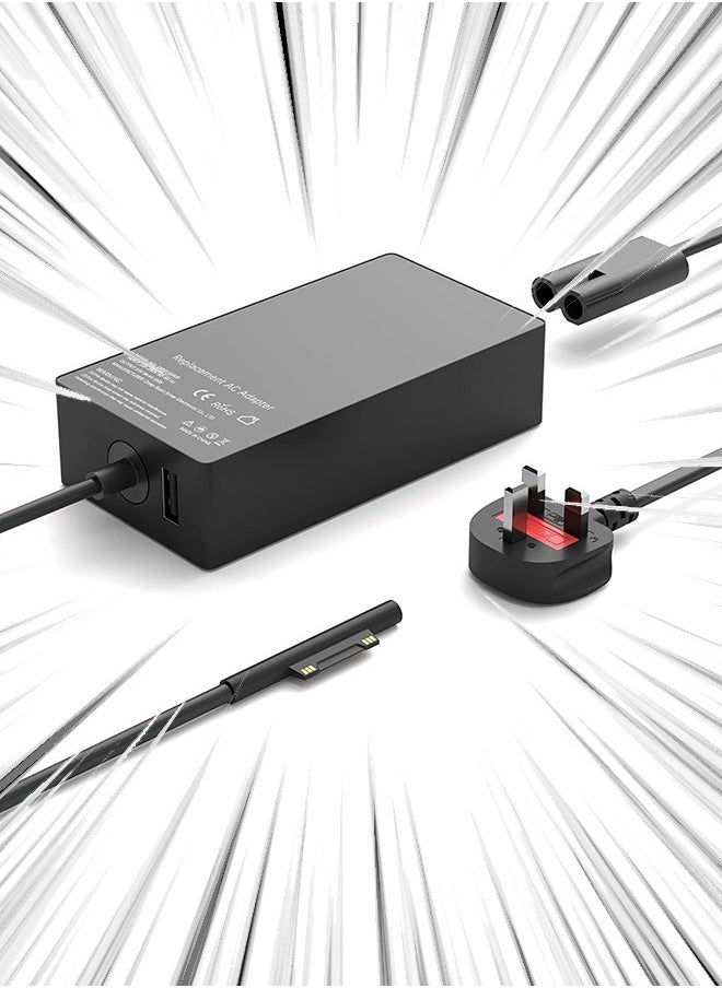 VINSOC - 65W Charger 15V/4A Power Supply Adapter Compatible with Microsoft Laptop/Tablet Surface Pro 3/4/5/6/7/8/X Surface Go & Surface Book with USB Charging Port - Image 1
