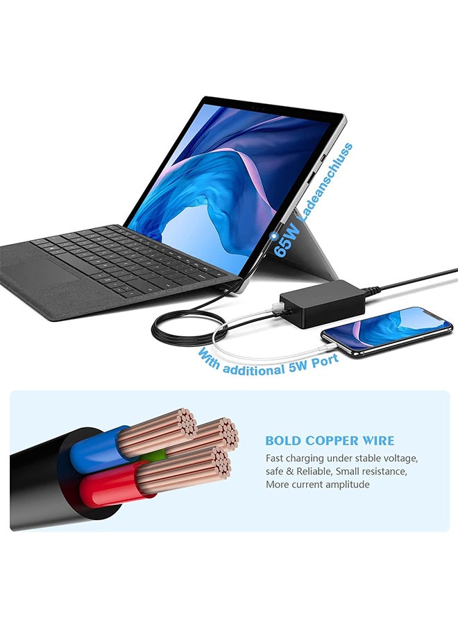 VINSOC - 65W Charger 15V/4A Power Supply Adapter Compatible with Microsoft Laptop/Tablet Surface Pro 3/4/5/6/7/8/X Surface Go & Surface Book with USB Charging Port - Image 1