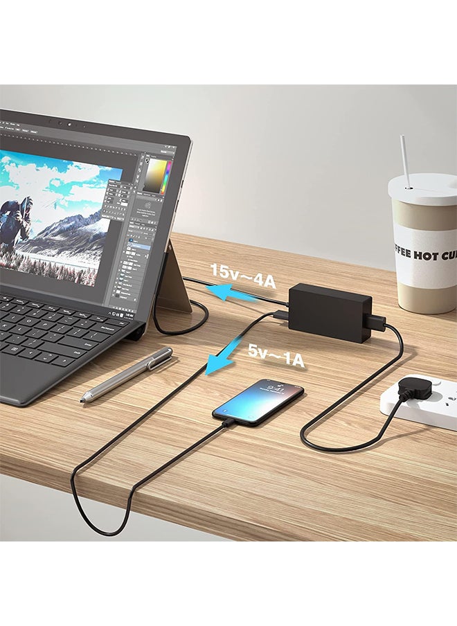 VINSOC - 65W Charger 15V/4A Power Supply Adapter Compatible with Microsoft Laptop/Tablet Surface Pro 3/4/5/6/7/8/X Surface Go & Surface Book with USB Charging Port - Image 1