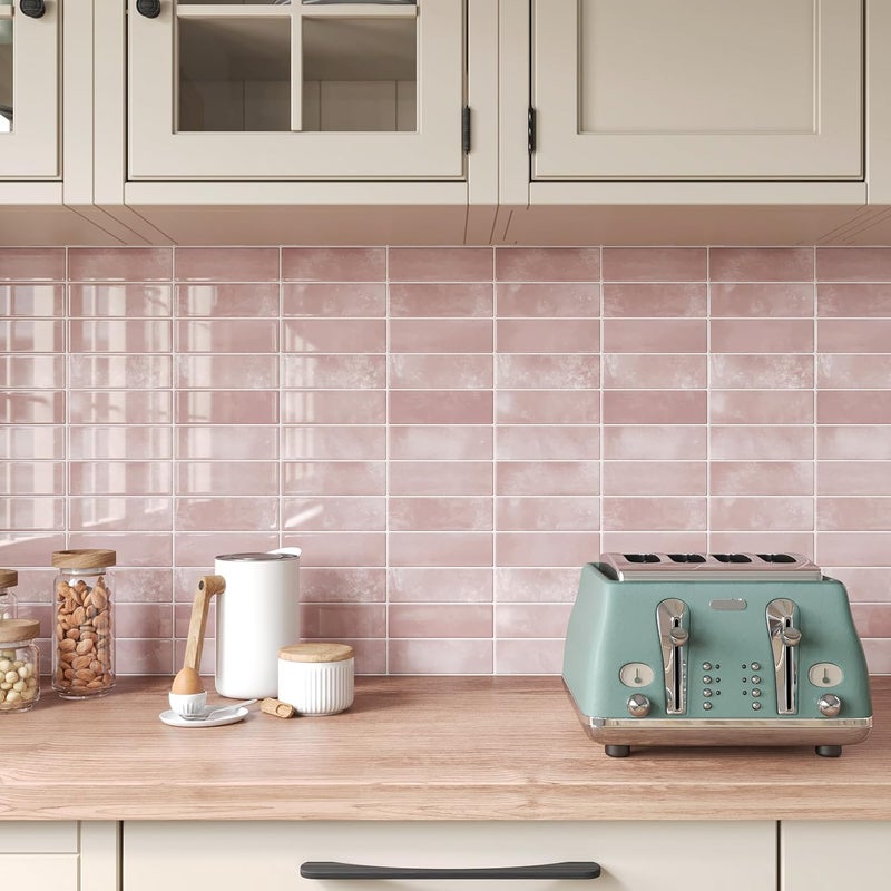 CHIHUT 6 Sheets Pink Backsplash Tile for Kitchen Peel and Stick Backsplash Tile Sticker 12''x12'' Waterproof Self Adhesive Back Splash Stick on Tiles 3D Subway Wall Tiles for RV Fireplace Stairs - Image 3