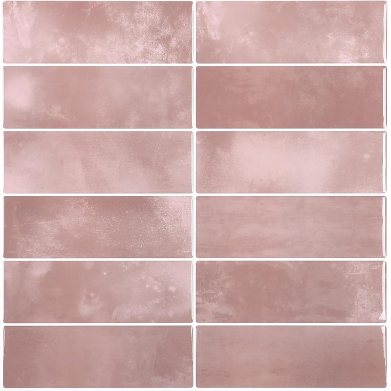 CHIHUT 6 Sheets Pink Backsplash Tile for Kitchen Peel and Stick Backsplash Tile Sticker 12''x12'' Waterproof Self Adhesive Back Splash Stick on Tiles 3D Subway Wall Tiles for RV Fireplace Stairs - Image 1