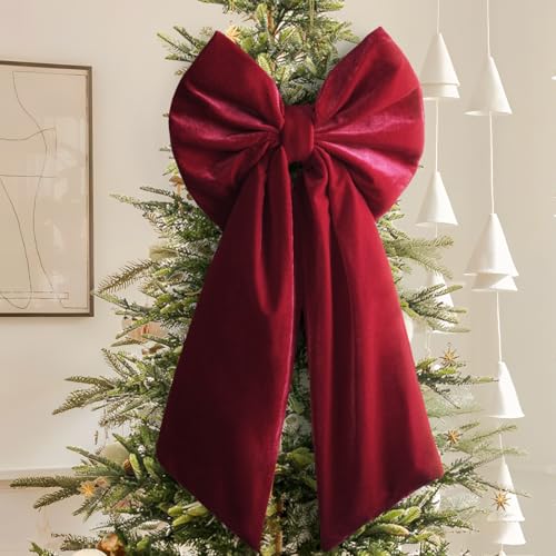 Zesua Christmas Decorations - Christmas Bows - 36x18 Inches Large Red Velvet Christmas Tree Topper - Burgundy Ribbon Gift Bows - Xmas Decor for Indoor Outdoor Home Wreaths Mantle Front Door Porch Wedding - Image 1