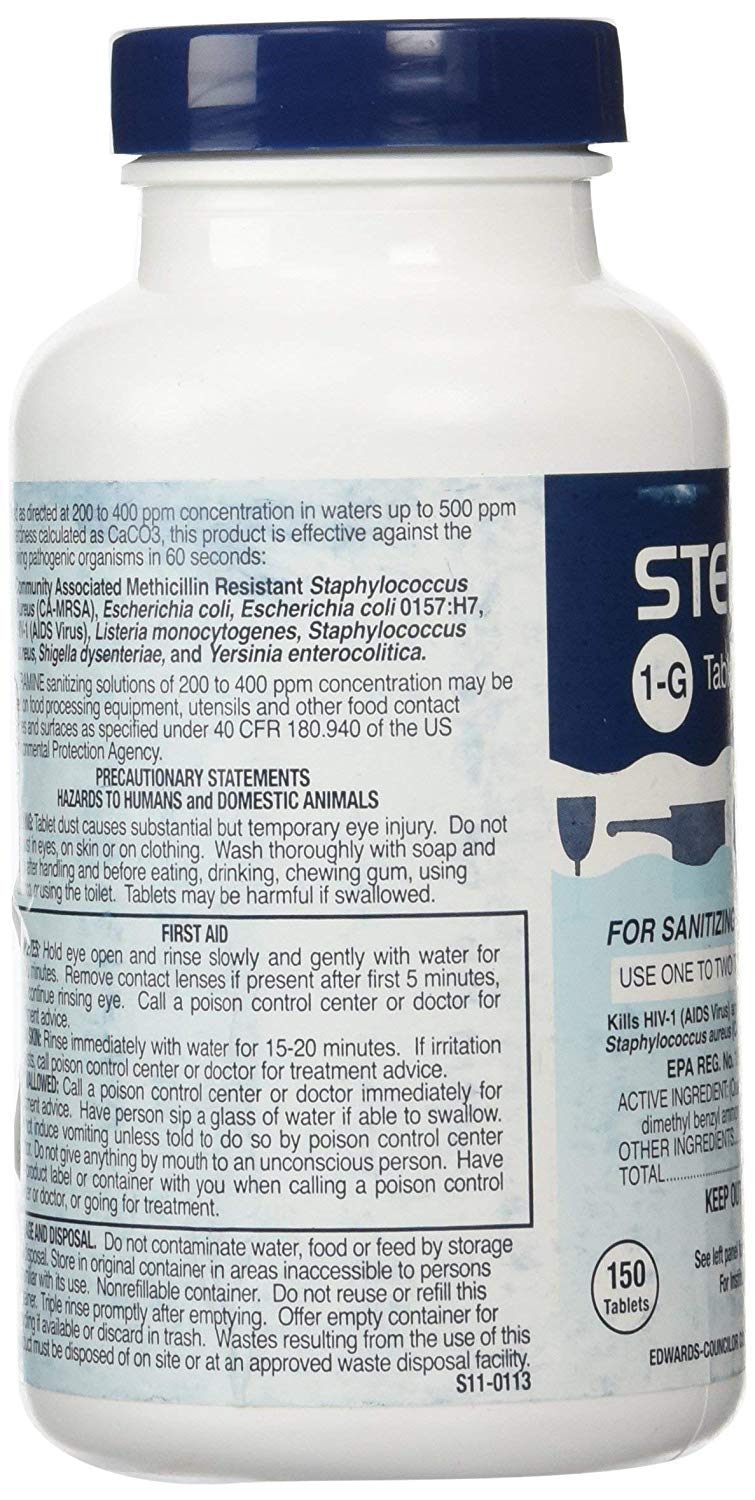 Steramine Quaternary Sanitizing Tablets - 150 Sanitizer Tablets per bottle, 3-Bottles - Image 4