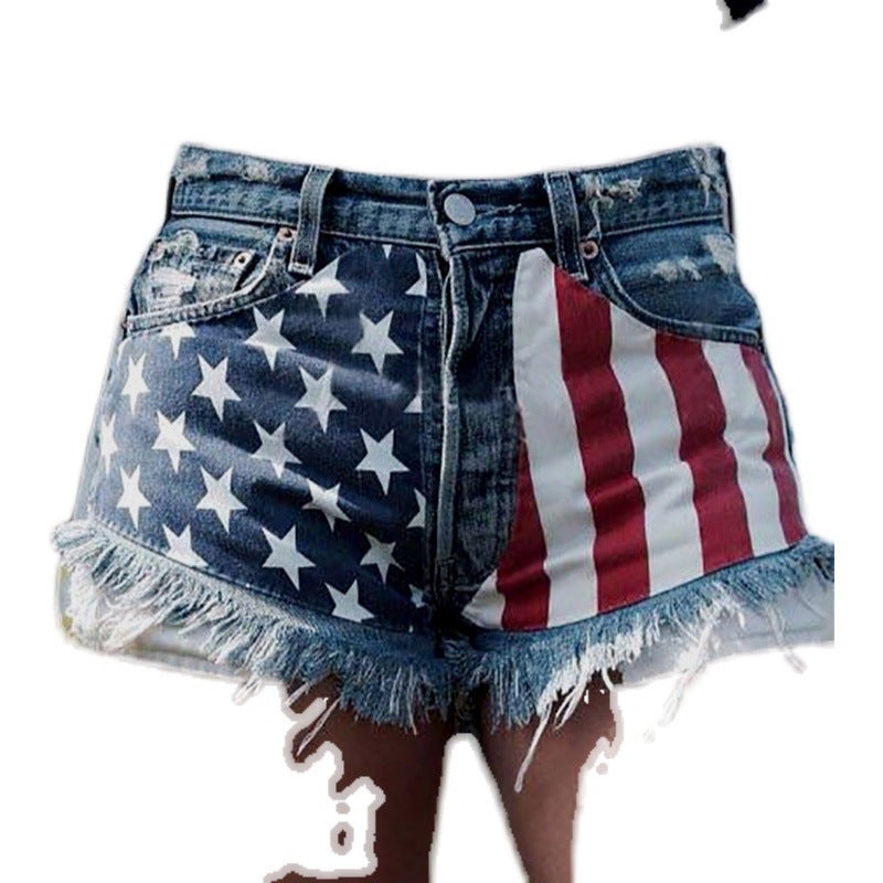 Y2K American Flag Patchwork Denim Shorts for Women - Image 5