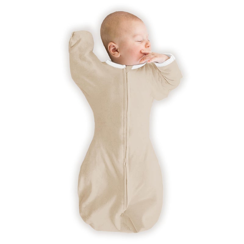 SwaddleDesigns Organic Transitional Swaddle Sack, Arms Up Swaddle with Half-Length Sleeves & Mitten Cuffs, Medium, 3-6 Months, 14-21 lbs, Sand Dollar - Image 1