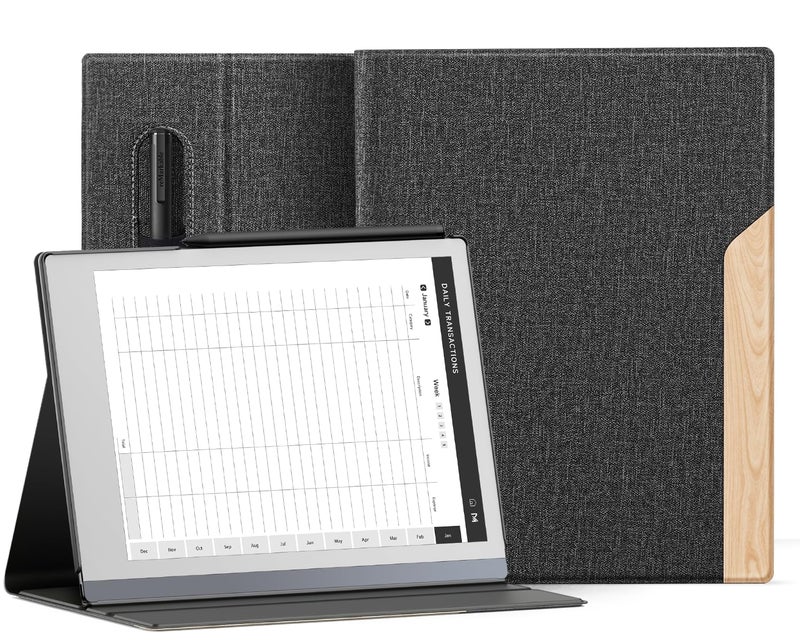 Ayotu Book Folio Case for Remarkable 2 Paper Tablet 10.3" 2020 Released, Premuin Fabric Smart Cover with 360 Degree Rotatable Stand and Stylus Pocket, Only for Remarkable 2, Black & Light Cork - Image 1