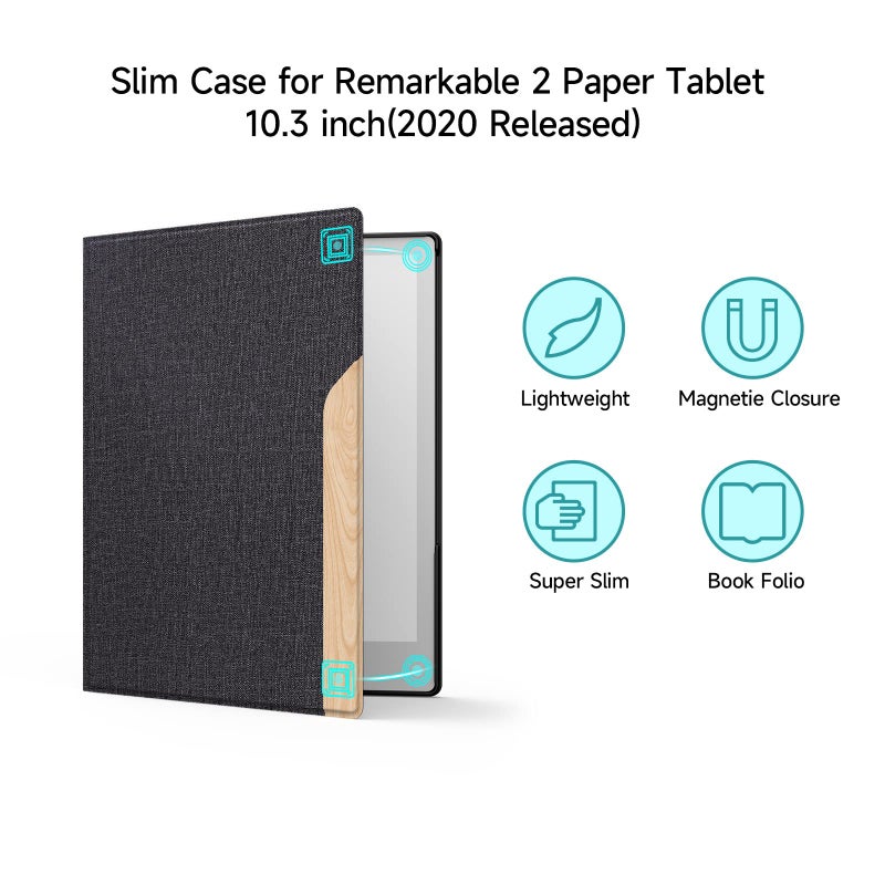 Ayotu Book Folio Case for Remarkable 2 Paper Tablet 10.3" 2020 Released, Premuin Fabric Smart Cover with 360 Degree Rotatable Stand and Stylus Pocket, Only for Remarkable 2, Black & Light Cork - Image 2