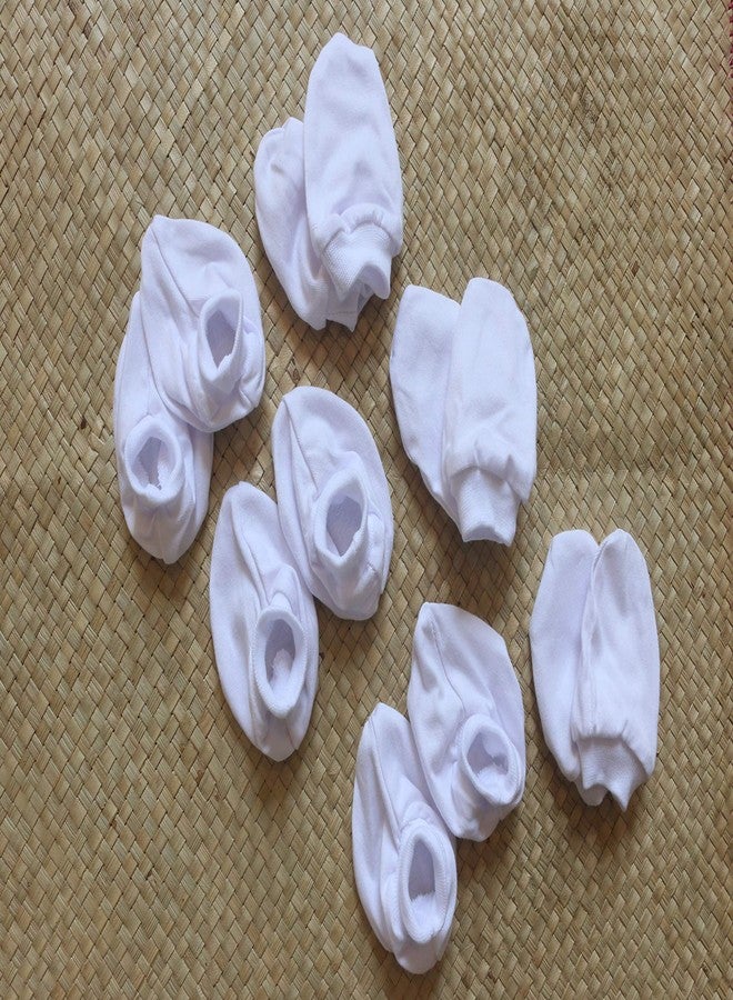Picksparrow Pure Cotton Newborn Baby Mittens Booties Set/Newborn Essentials(Solid White, Pack of 6) (0-3 months) - Image 2