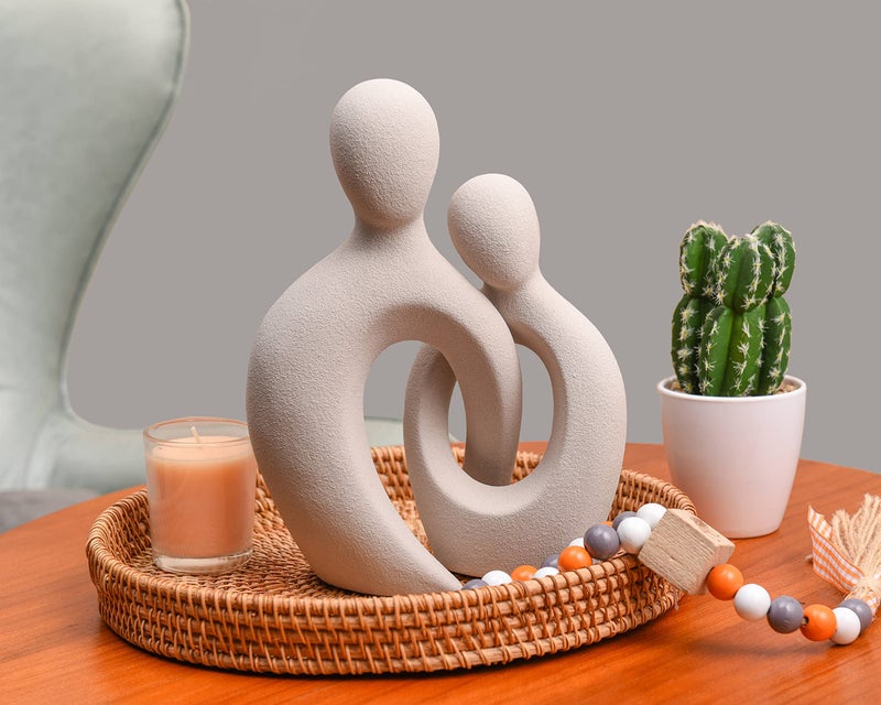 Quoowiit Ceramic Couple Sculptures for Home Decor  Abstract Lover Statue for Shelf Decor Office Decor Home Decorations for Living Room  Bedroom  Gifts for Anniversary Valentine's Day Birthday (Grey) - Image 2