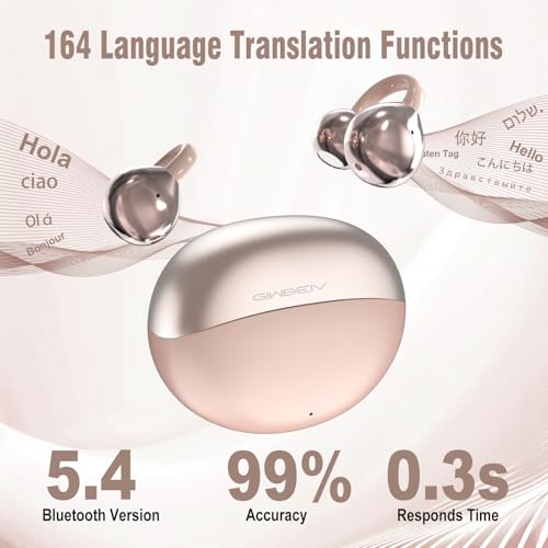 Giwbeiv AI Translation Earbuds Real Time, 164 Language Translator Earbuds, 3-in-1 Wireless Clip on Earbuds, Bluetooth 5.4 Headphones, Translating Device for Travel Business Learning (Pink) - Image 2