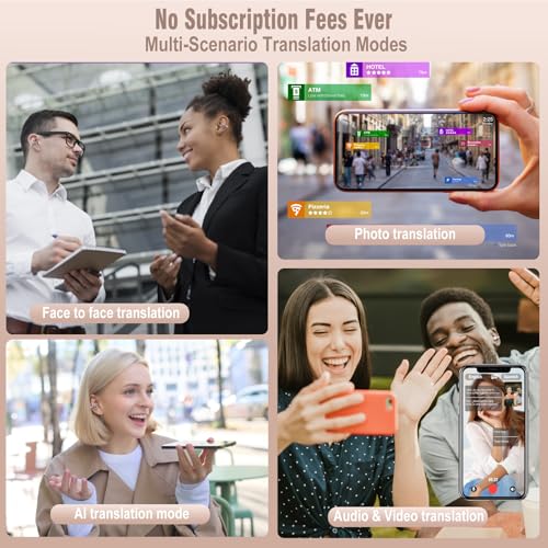 Giwbeiv AI Translation Earbuds Real Time, 164 Language Translator Earbuds, 3-in-1 Wireless Clip on Earbuds, Bluetooth 5.4 Headphones, Translating Device for Travel Business Learning (Pink) - Image 3