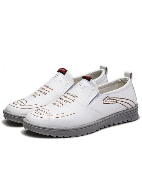 Spring Mens Casual Slip-on Leather Loafers White