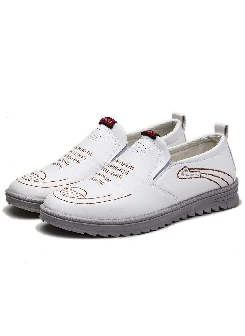 Generic - Spring Mens Casual Slip-on Leather Loafers White - Image 1