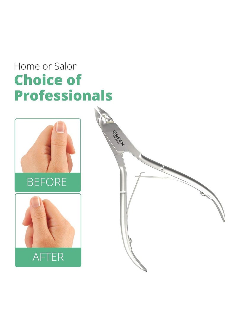 GREEN ESTETICA Professional Cuticle Trimmer Nail Cuticle Cutter Stainless Steel Cuticle Nippers with Sharp Blades of Cuticle Clippers Manicure Tools with Double Spring for Nail Care Pedicure Nail Tools (Silver)  - Image 2