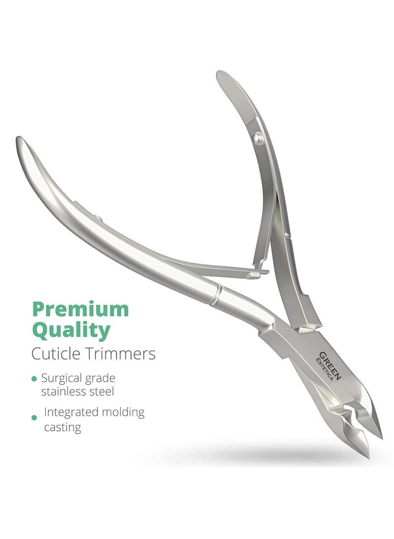 GREEN ESTETICA Professional Cuticle Trimmer Nail Cuticle Cutter Stainless Steel Cuticle Nippers with Sharp Blades of Cuticle Clippers Manicure Tools with Double Spring for Nail Care Pedicure Nail Tools (Silver)  - Image 5