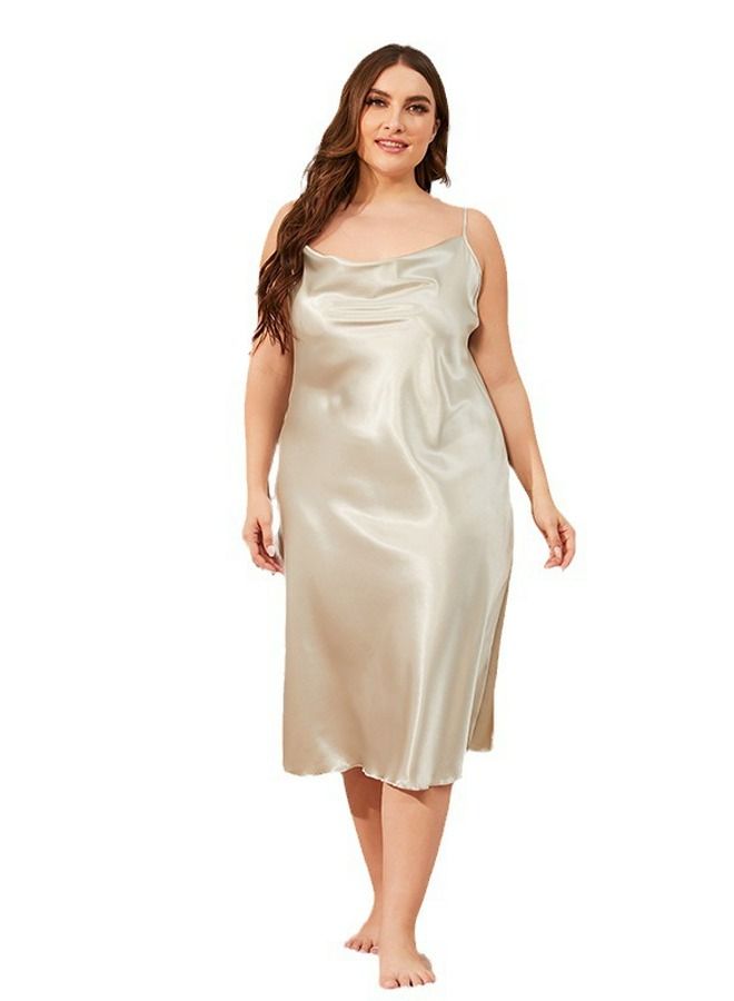 Loquat Women's Comfortable Solid Color Nightgown Cowl Neck Slip Dress Soft Lingerie Midi Sleepwear With Strap Light Grey  - Image 1