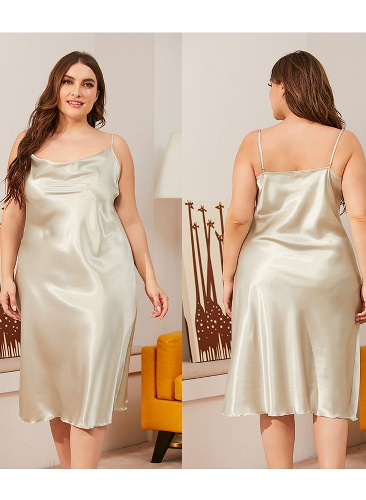 Loquat Women's Comfortable Solid Color Nightgown Cowl Neck Slip Dress Soft Lingerie Midi Sleepwear With Strap Light Grey  - Image 2