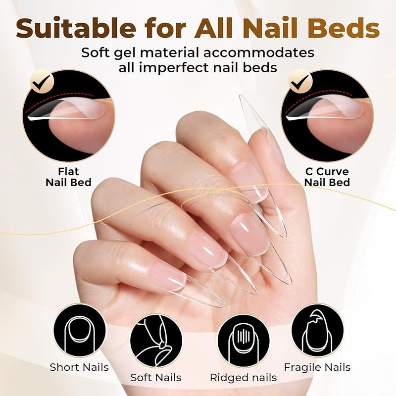 UNA GELLA Long Stiletto Nail Tips 504PCS, Full Cover Pre-Etched Long Stiletto Clear Fake Nails Tips, Sturdy Acrylic Press on Nails, No C Curve Soft Gel Tip for Nail Extension DIY Nail kit 12 Sizes - Image 5