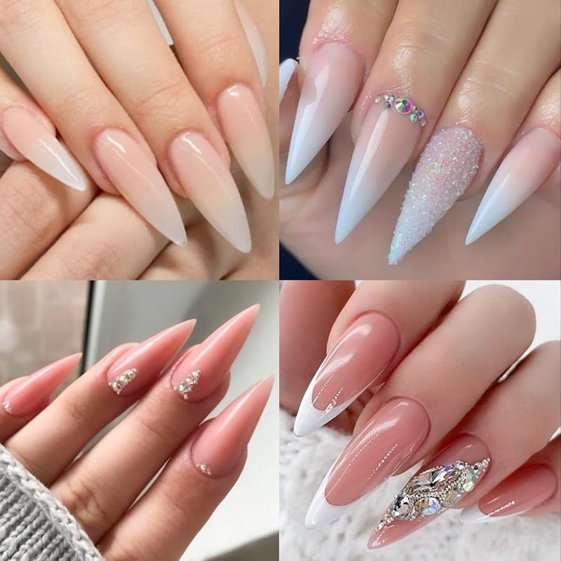 UNA GELLA Long Stiletto Nail Tips 504PCS, Full Cover Pre-Etched Long Stiletto Clear Fake Nails Tips, Sturdy Acrylic Press on Nails, No C Curve Soft Gel Tip for Nail Extension DIY Nail kit 12 Sizes - Image 2