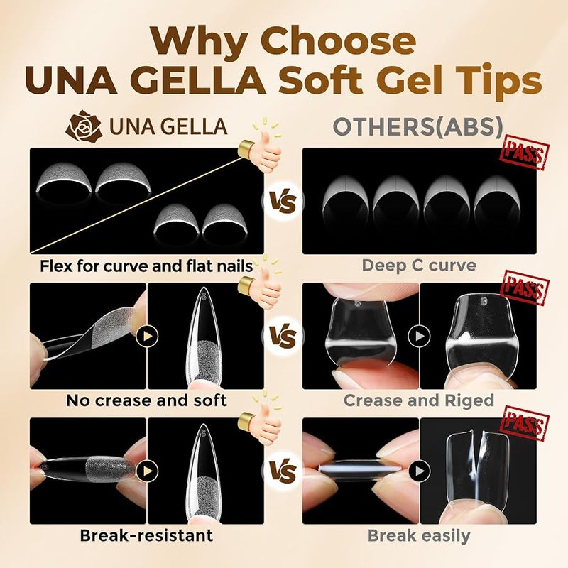 UNA GELLA Long Stiletto Nail Tips 504PCS, Full Cover Pre-Etched Long Stiletto Clear Fake Nails Tips, Sturdy Acrylic Press on Nails, No C Curve Soft Gel Tip for Nail Extension DIY Nail kit 12 Sizes - Image 4