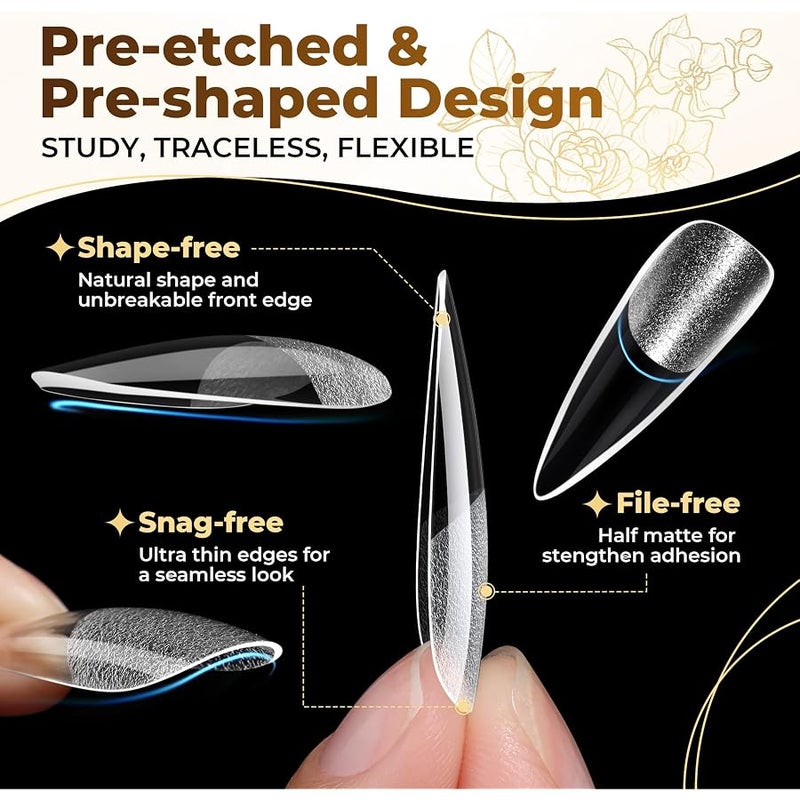 UNA GELLA Long Stiletto Nail Tips 504PCS, Full Cover Pre-Etched Long Stiletto Clear Fake Nails Tips, Sturdy Acrylic Press on Nails, No C Curve Soft Gel Tip for Nail Extension DIY Nail kit 12 Sizes - Image 3