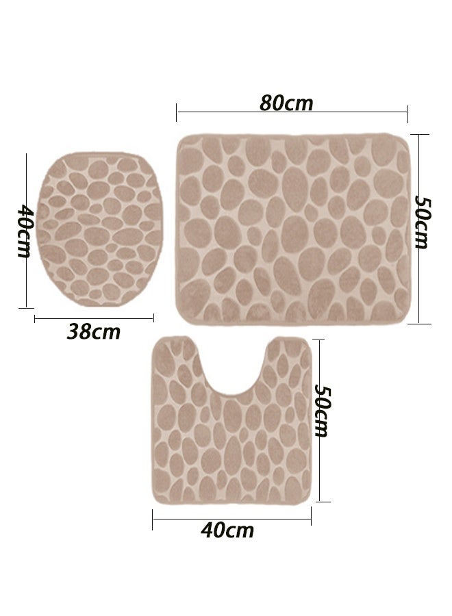 Bathroom Rugs Sets 3 Piece,U-Shaped Toilet Floor Mat +Non Slip Rugs +Toilet Lid Cover Mat Non-Slip Bathroom Shower Mat Toilet Seat Cover Area Floor Rug for Tub Contour Mat and Toilet Lid Cover, Machine Washable, Super Soft Microfiber & Non Slip Bath Rugs with Rubber Backing Solid Beige