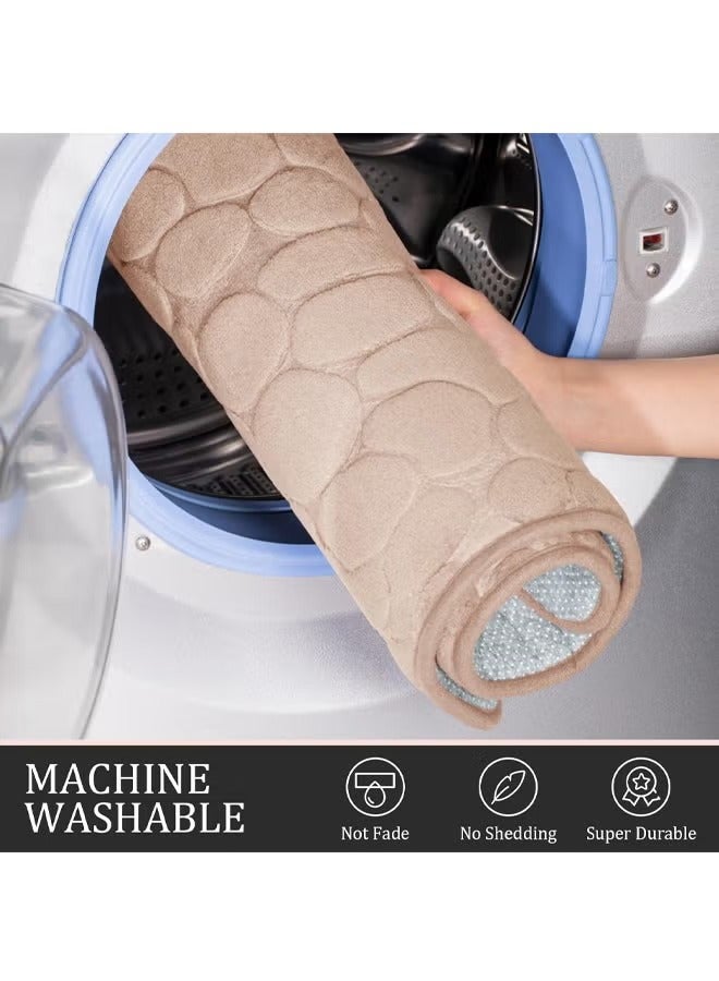 Bathroom Rugs Sets 3 Piece,U-Shaped Toilet Floor Mat +Non Slip Rugs +Toilet Lid Cover Mat Non-Slip Bathroom Shower Mat Toilet Seat Cover Area Floor Rug for Tub Contour Mat and Toilet Lid Cover, Machine Washable, Super Soft Microfiber & Non Slip Bath Rugs with Rubber Backing Solid Beige