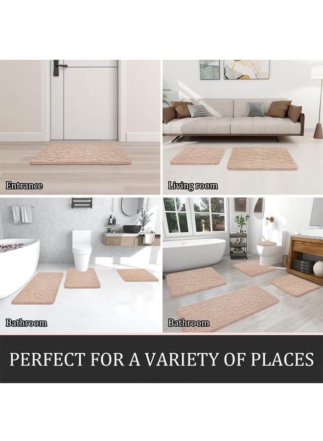 Bathroom Rugs Sets 3 Piece,U-Shaped Toilet Floor Mat +Non Slip Rugs +Toilet Lid Cover Mat Non-Slip Bathroom Shower Mat Toilet Seat Cover Area Floor Rug for Tub Contour Mat and Toilet Lid Cover, Machine Washable, Super Soft Microfiber & Non Slip Bath Rugs with Rubber Backing Solid Beige
