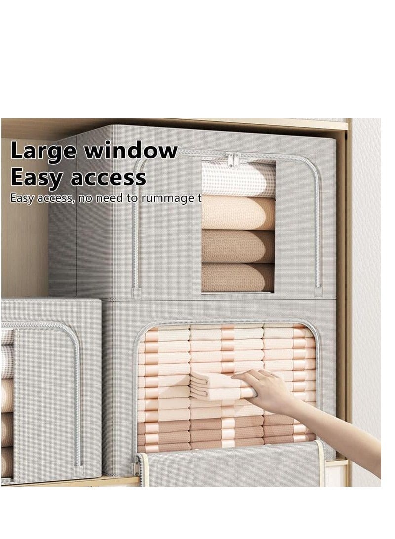 Golden Clothing storage bags 2-pack 100L,foldable bold solid steel frame,oxford fabric, with visible window,reinforced handle, suitable for quilt, clothes, toy storage box (Smoky gray) - Image 4