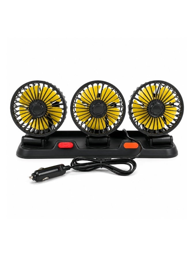 Triple Head Car Cooling Fan, 24V Dashboard Mounted Vehicle Fan with 360° Adjustable Heads, Low Noise High Airflow Portable Cooling Fan for Truck, Van, Bus, RV & Commercial Vehicles - Image 1