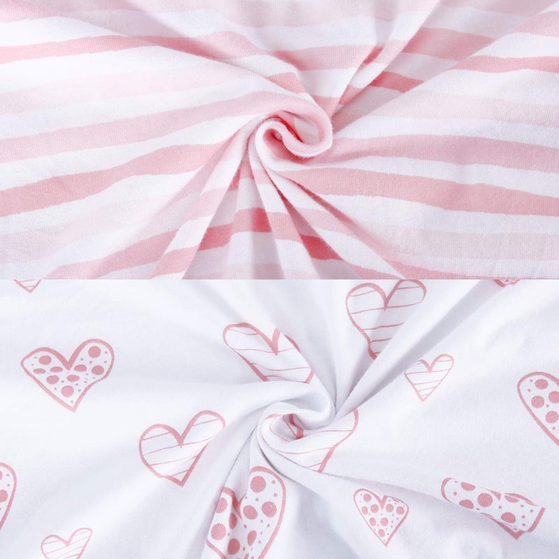 Biloban Square Playard/Playpen Fitted Sheets, Perfect for 36 X 36 Portable Playard, 2 Pack, 100% Jersey Knit Cotton Fitted Sheets, Mild Pink Stripes and Hearts Print for Baby Girls - Image 3